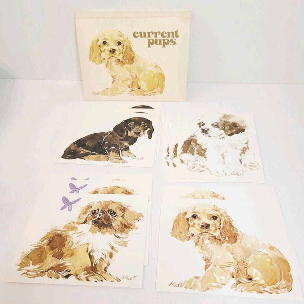 Vtg Current LK Powell Current Pups Puppies Blank Greeting Cards Bernard Spaniel